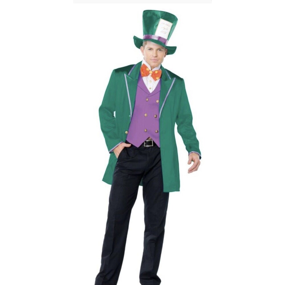 Men's Mad Hatter Adult Costume Green - Mad Tea Party Host Halloween Costume XL